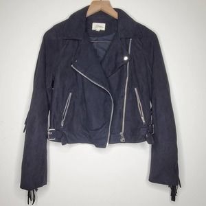 If By Sea Faux Suede Black Fringe Moto Jacket sz S